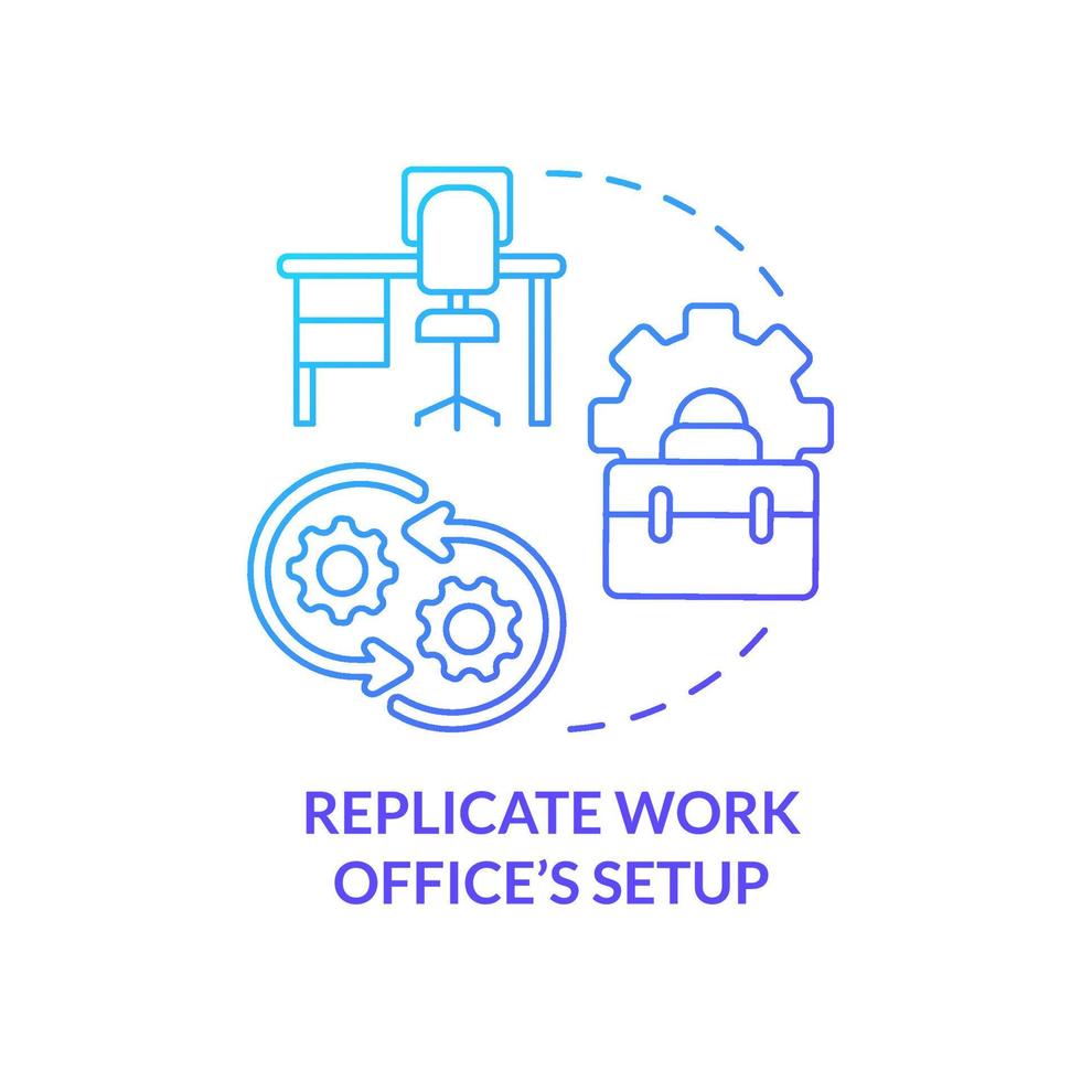 répliquer l'icône de concept de dégradé bleu de configuration de bureau de travail. technologie et logiciel. pointe de productivité idée abstraite illustration de ligne mince. dessin de contour isolé. vecteur