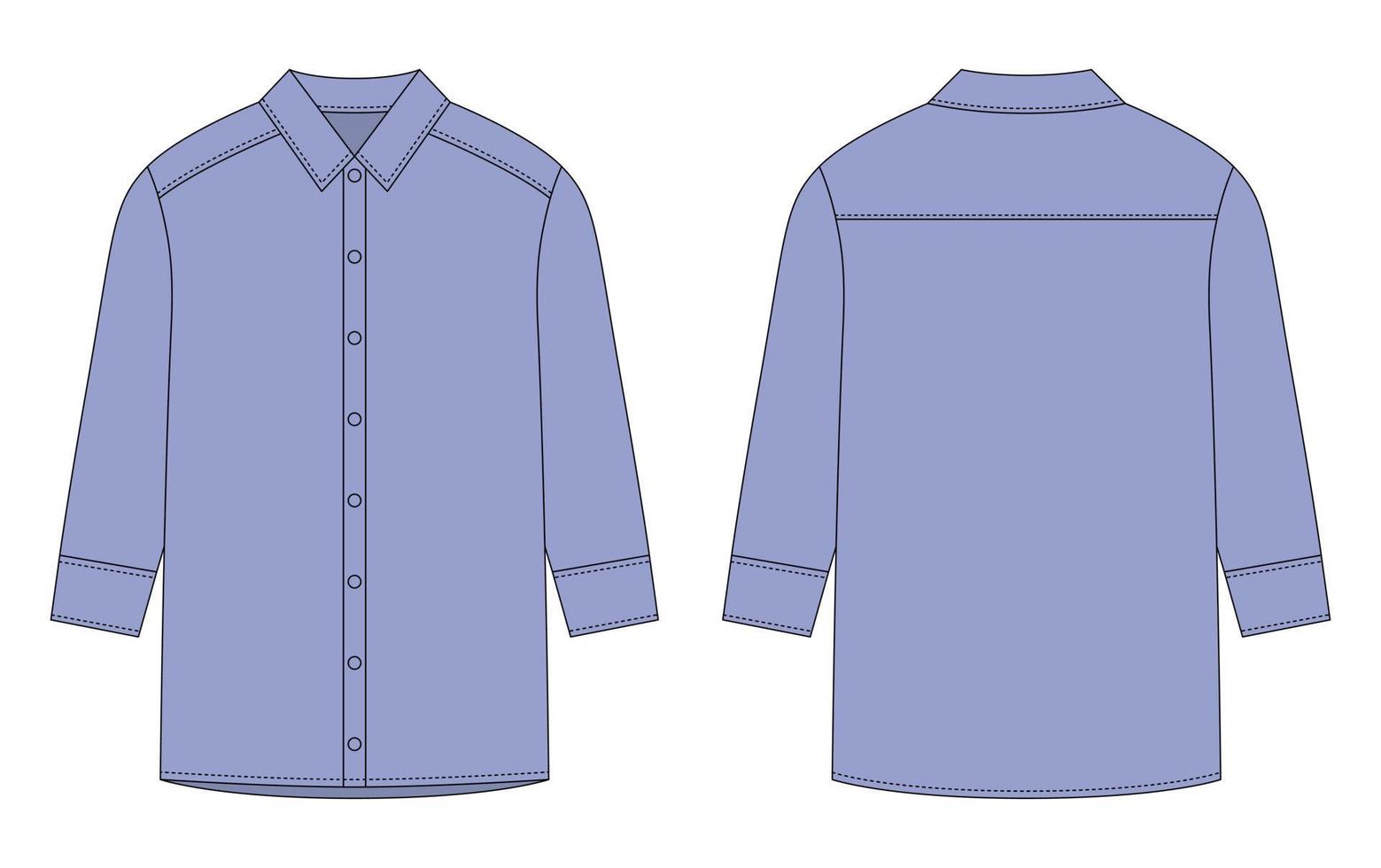 chemise oversize à manches longues et croquis technique de boutons. couleur bleue froide. vecteur