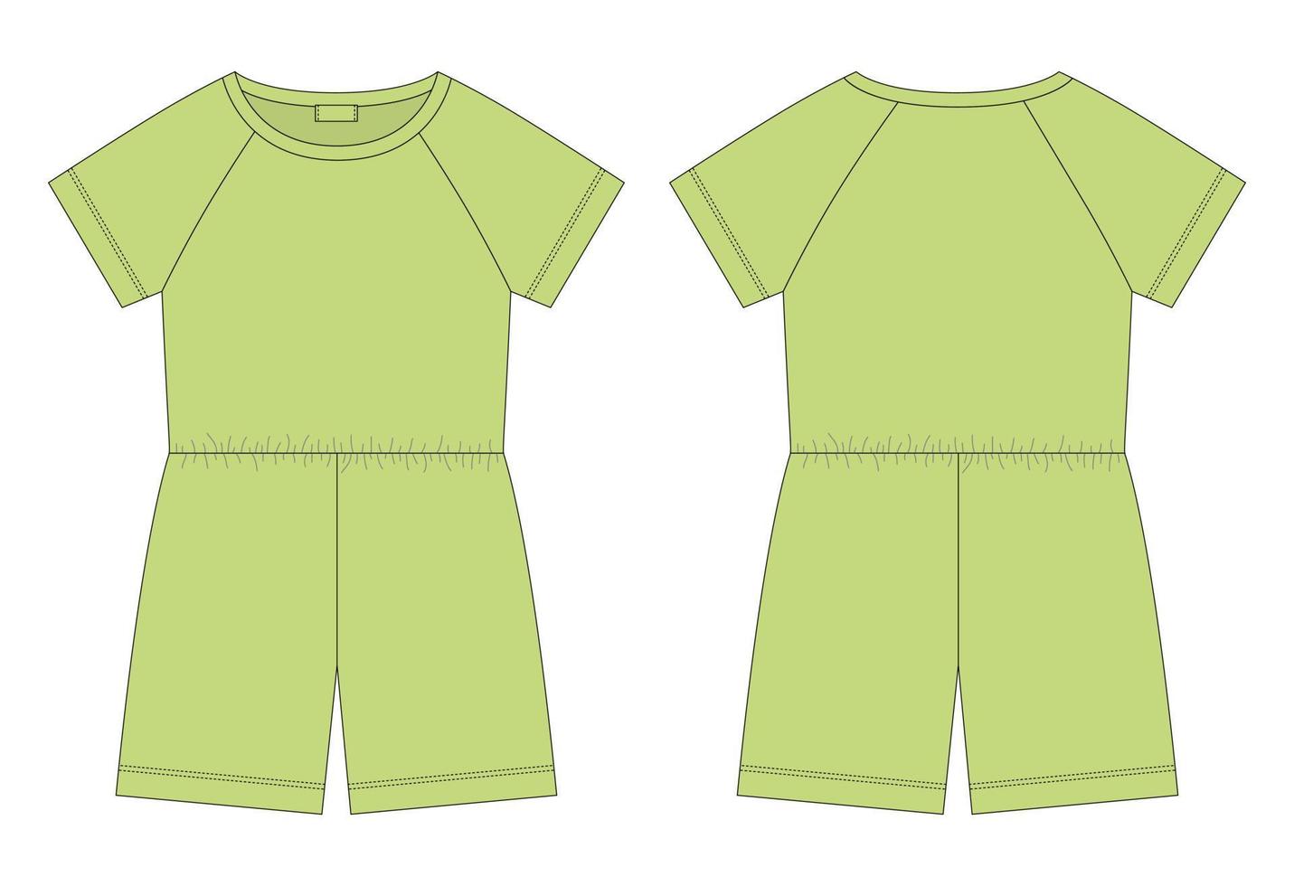 Croquis technique de la combinaison raglan oversize en coton. couleur vert clair. modèle de conception de barboteuse pour femmes. vecteur