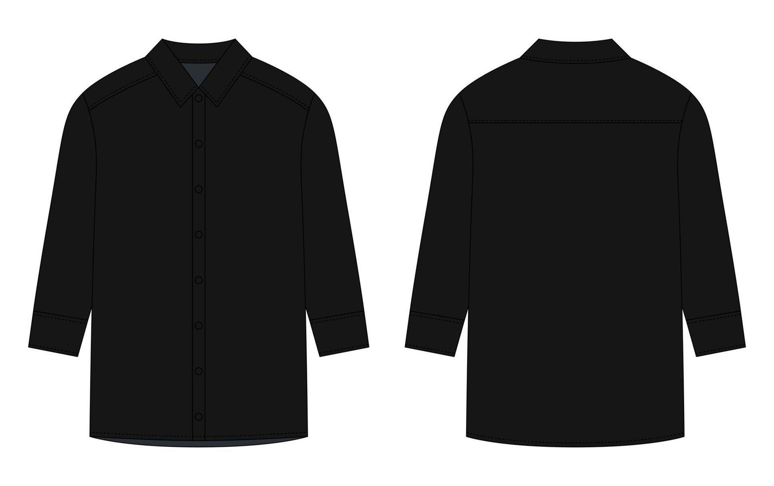 chemise oversize à manches longues et croquis technique de boutons. couleur noire. vecteur
