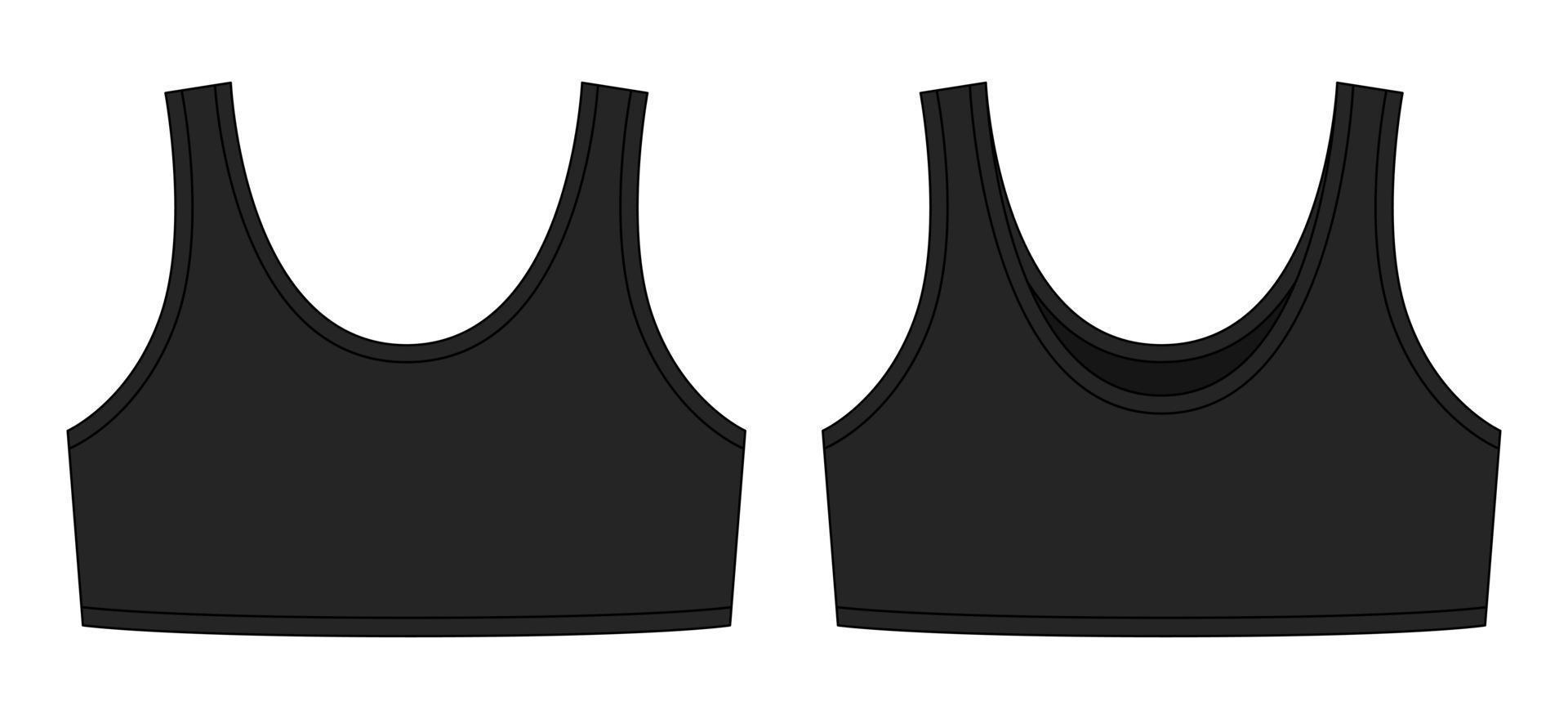 illustration de croquis technique de soutien-gorge fille. couleur noire. sous-vêtements décontractés. vecteur