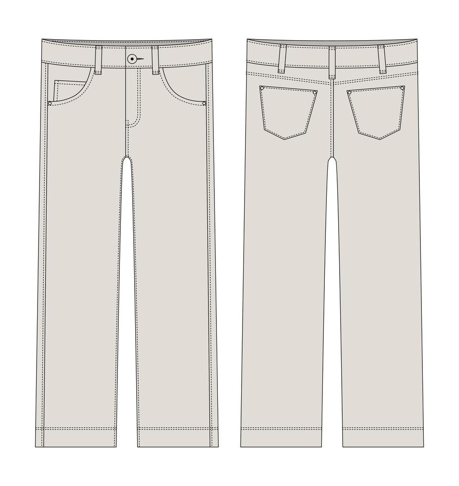 croquis technique de jeans classiques pour enfants. couleur gris clair. vêtements décontractés en jean. vecteur