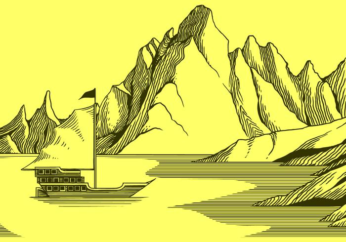 Vieux vecteur de montagne et de navire de montagne vecteur gratuit