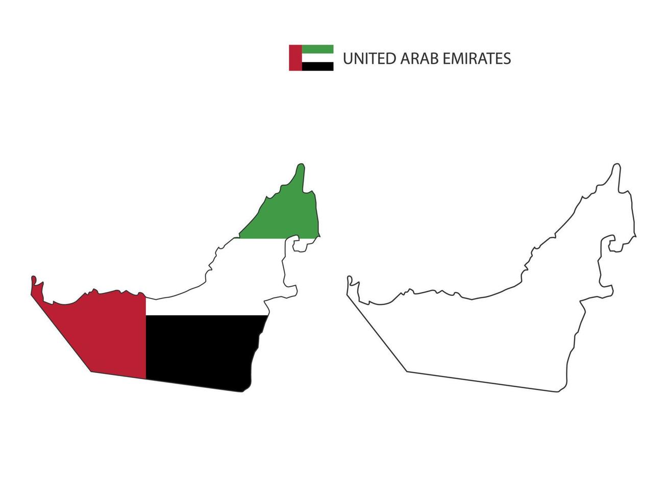 vecteur de ville de carte des émirats arabes unis divisé par le style de simplicité de contour. ont 2 versions, la version en ligne fine noire et la couleur de la version du drapeau du pays. les deux cartes étaient sur fond blanc.