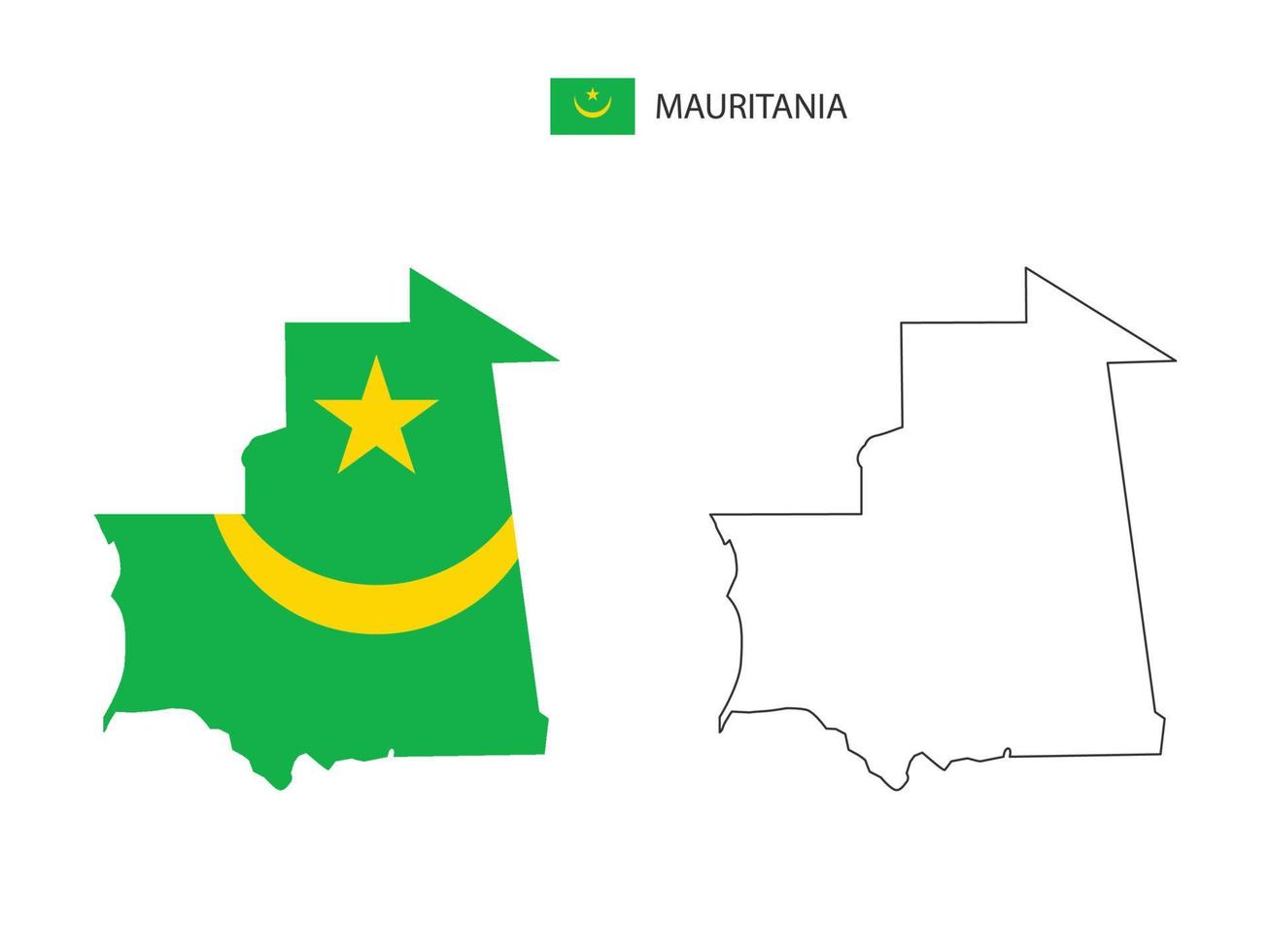 mauritanie carte ville vecteur divisé par le style de simplicité de contour. ont 2 versions, la version en ligne fine noire et la couleur de la version du drapeau du pays. les deux cartes étaient sur fond blanc.