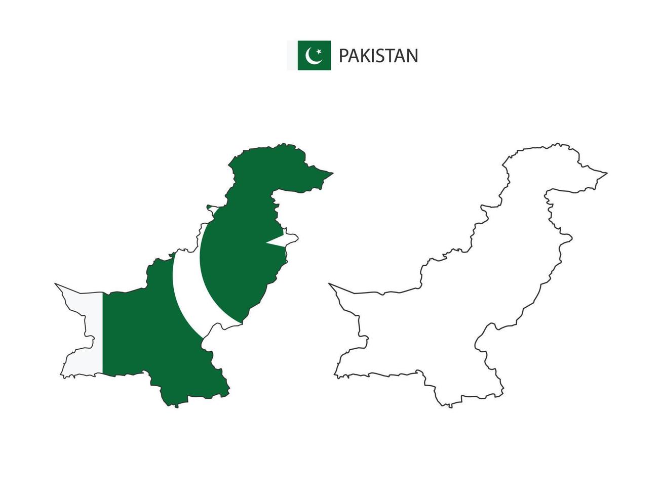 pakistan carte ville vecteur divisé par le style de simplicité de contour. ont 2 versions, la version en ligne fine noire et la couleur de la version du drapeau du pays. les deux cartes étaient sur fond blanc.