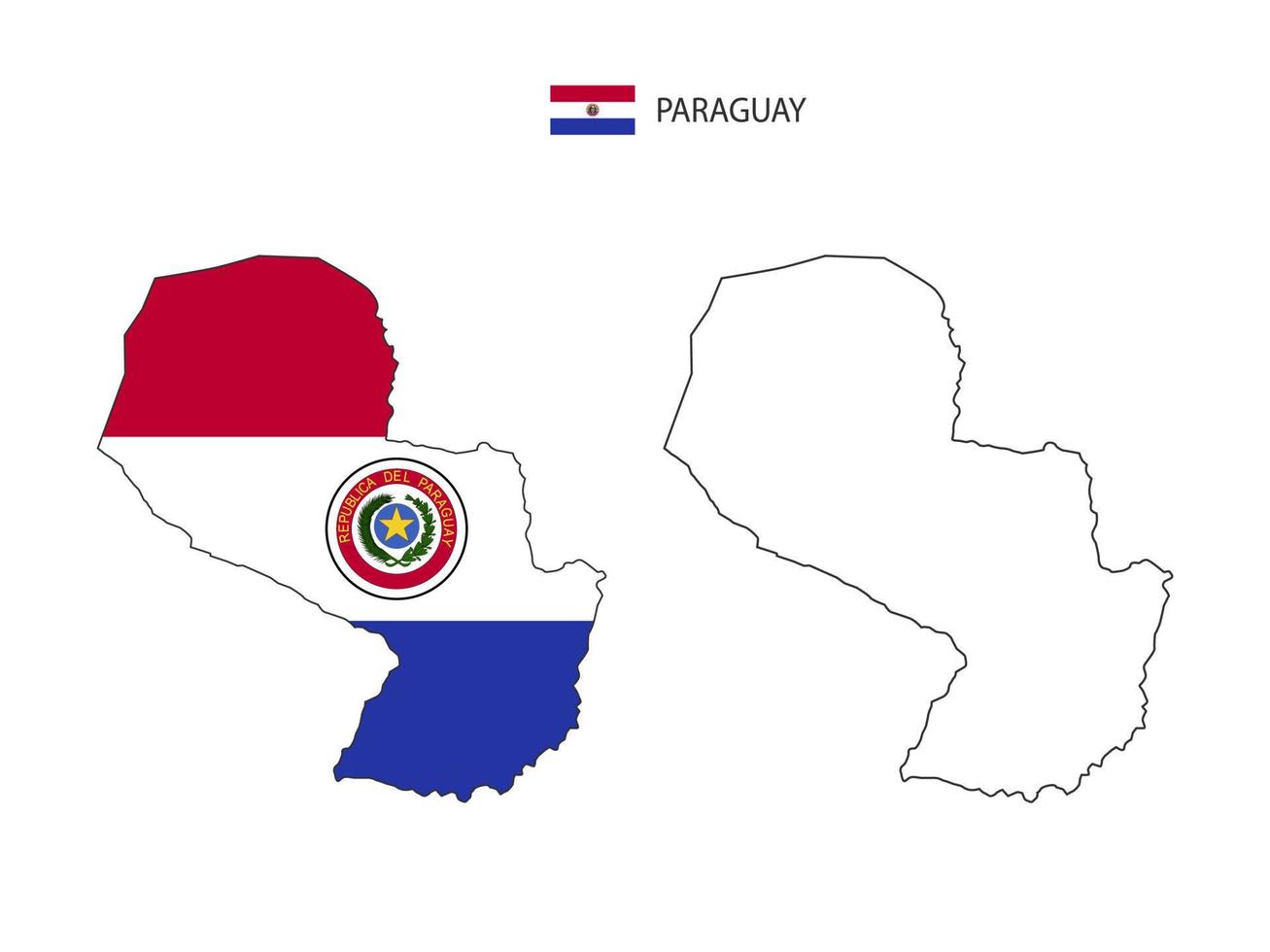 paraguay carte ville vecteur divisé par style de simplicité de contour. ont 2 versions, la version en ligne fine noire et la couleur de la version du drapeau du pays. les deux cartes étaient sur fond blanc.