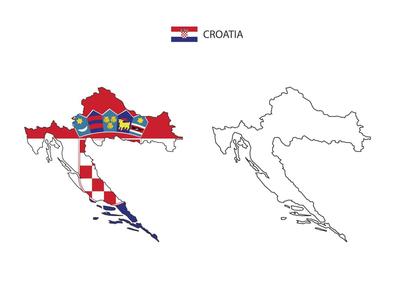 croatie carte ville vecteur divisé par style de simplicité de contour. ont 2 versions, la version en ligne fine noire et la couleur de la version du drapeau du pays. les deux cartes étaient sur fond blanc.