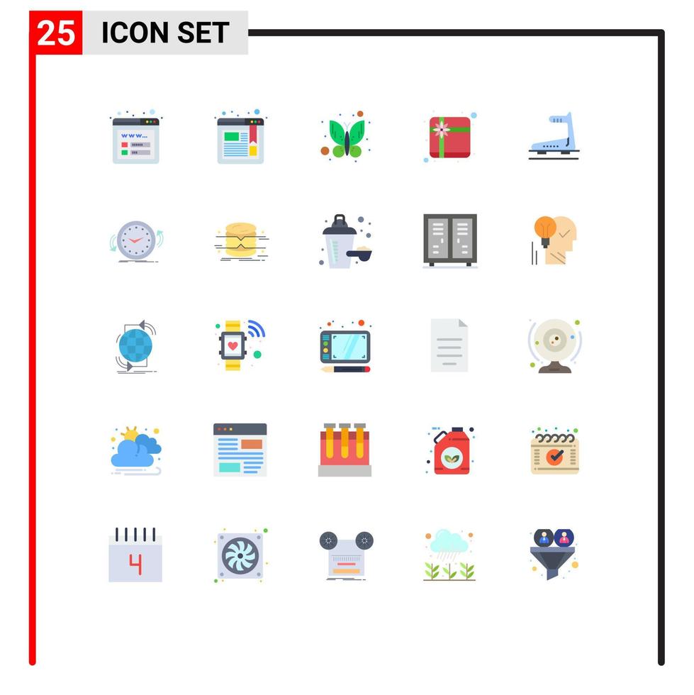 symboles d'icône universelle groupe de 25 couleurs plates modernes d'éléments de conception vectoriels modifiables de machine de piste d'insecte de tapis roulant d'horloge vecteur