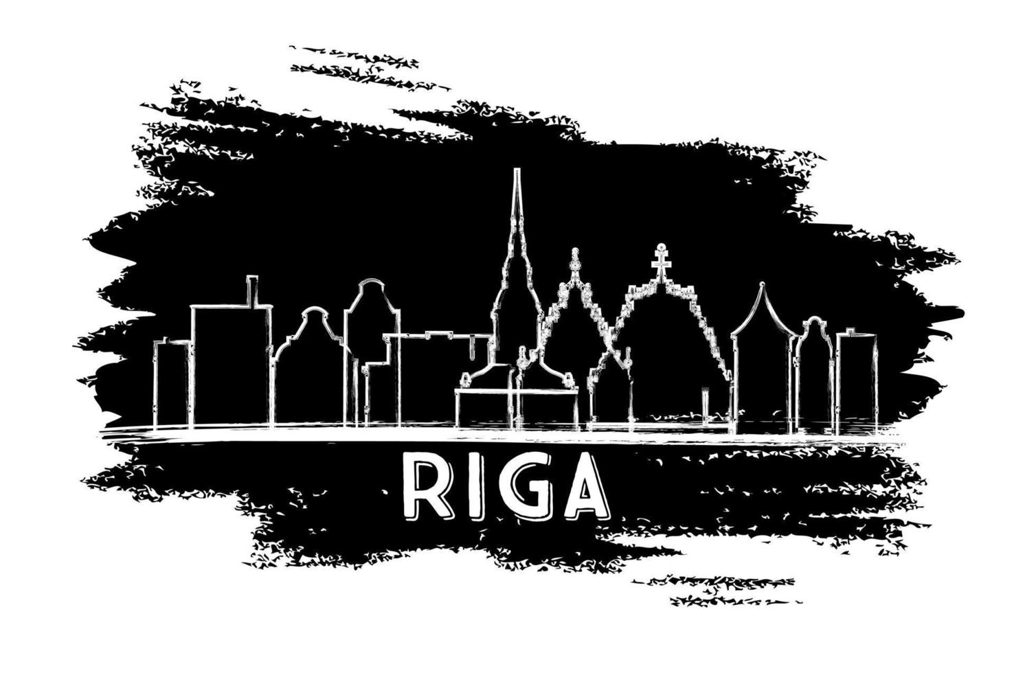 silhouette d'horizon de riga lettonie. croquis dessiné à la main. vecteur