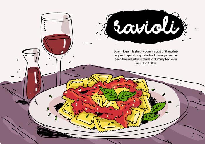 Ravioli d'aliment italien sur la plaque Illustration vectorielle dessinée à la main vecteur