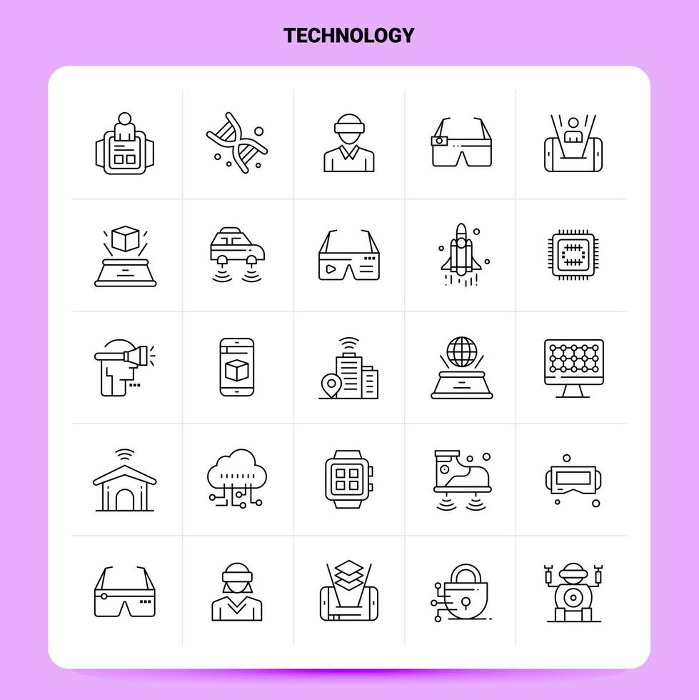 contour 25 technologie jeu d'icônes vecteur ligne style conception noir icônes ensemble linéaire pictogramme pack web et mobile idées d'affaires conception illustration vectorielle
