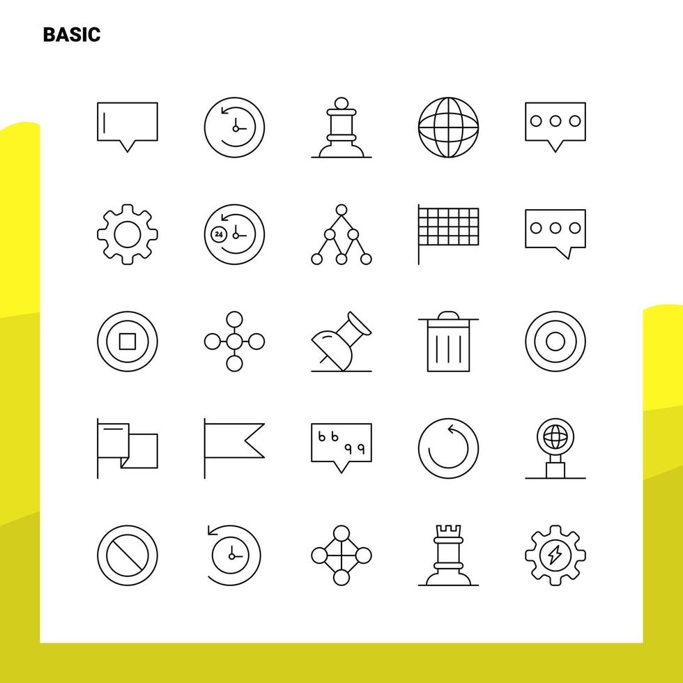 ensemble d'icônes de ligne de base ensemble 25 icônes conception de style minimalisme vecteur icônes noires ensemble pack de pictogrammes linéaires