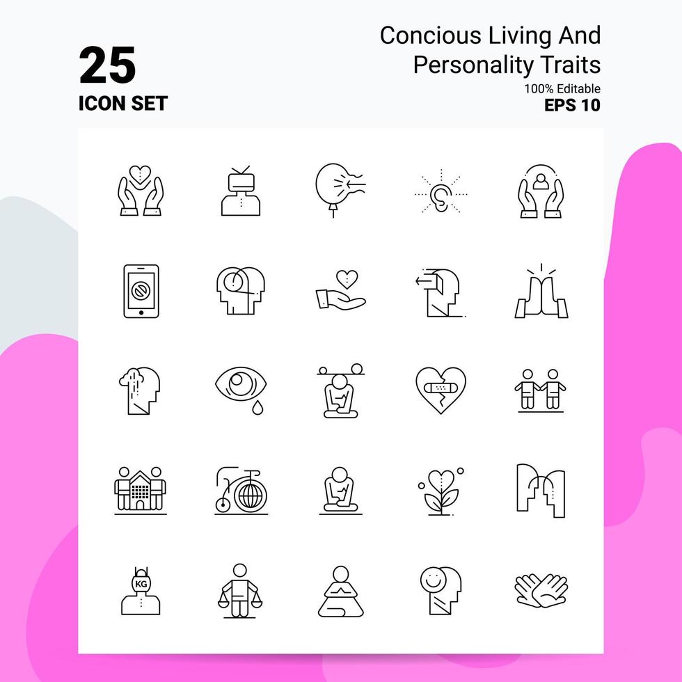 25 ensemble d'icônes de traits de vie et de personnalité conscients 100 fichiers eps modifiables 10 idées de concept de logo d'entreprise conception d'icône de ligne vecteur