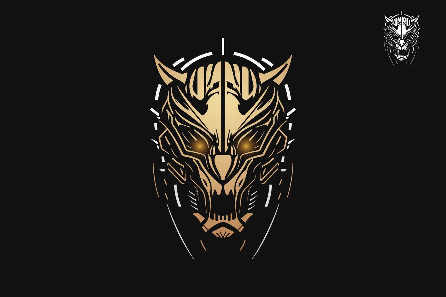 illustration de logo de visage de tigre de robot mécanique pour la conception de t-shirt et l'identité de la marque vecteur