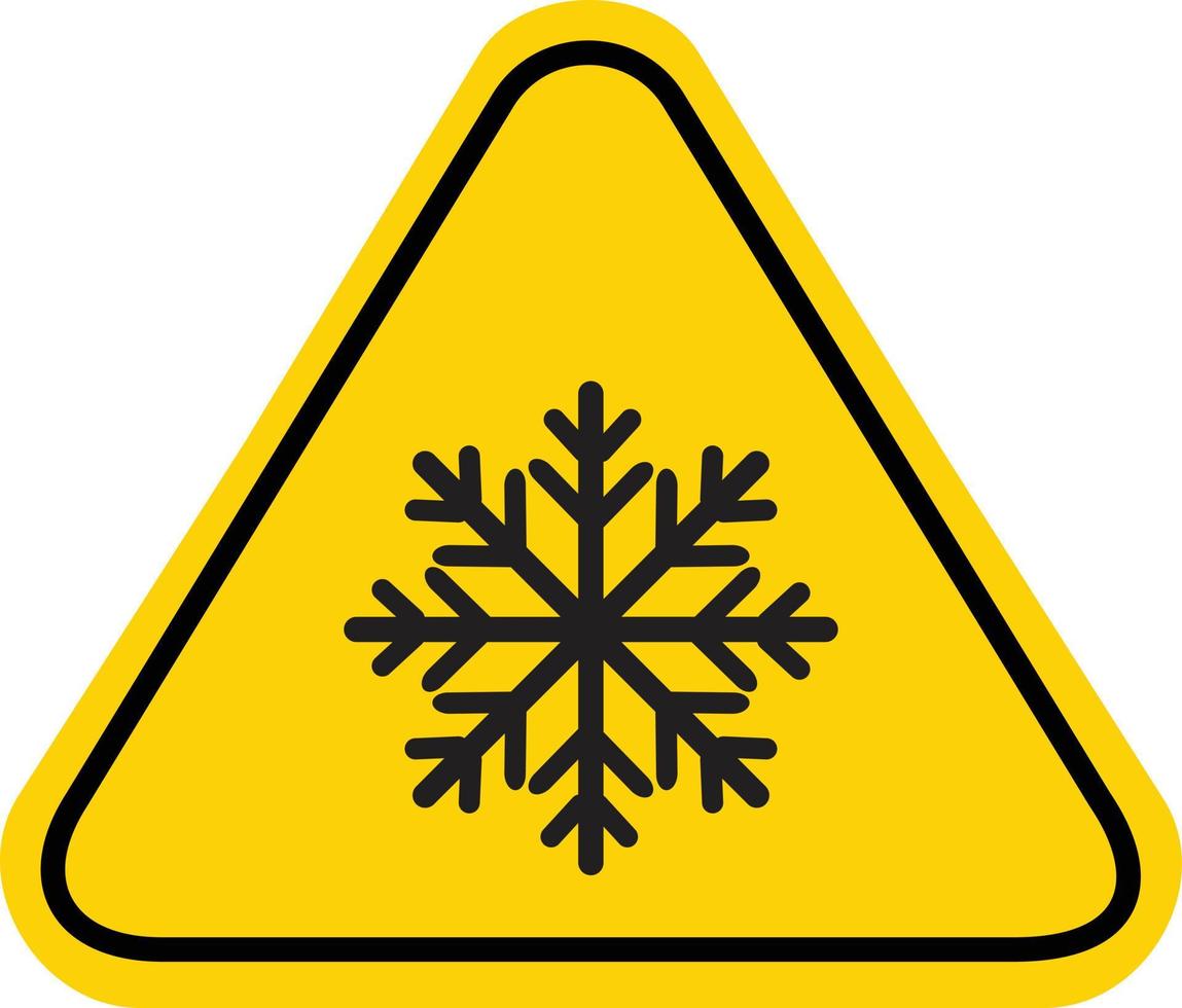 avertissement de neige sur fond blanc. signe d'avertissement froid. symbole d'avertissement de neige devant. style plat. vecteur