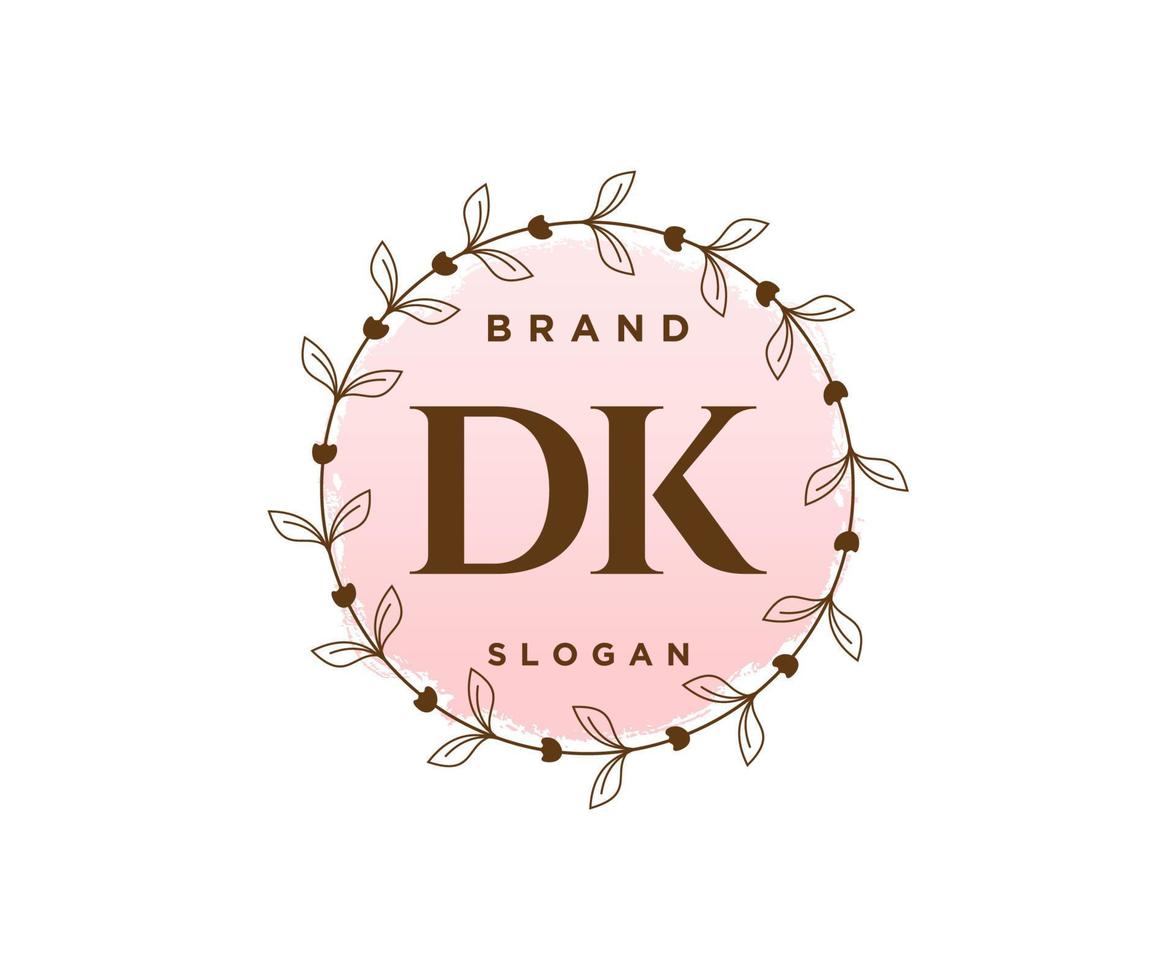 logo féminin dk initial. utilisable pour les logos nature, salon, spa, cosmétique et beauté. élément de modèle de conception de logo vectoriel plat.