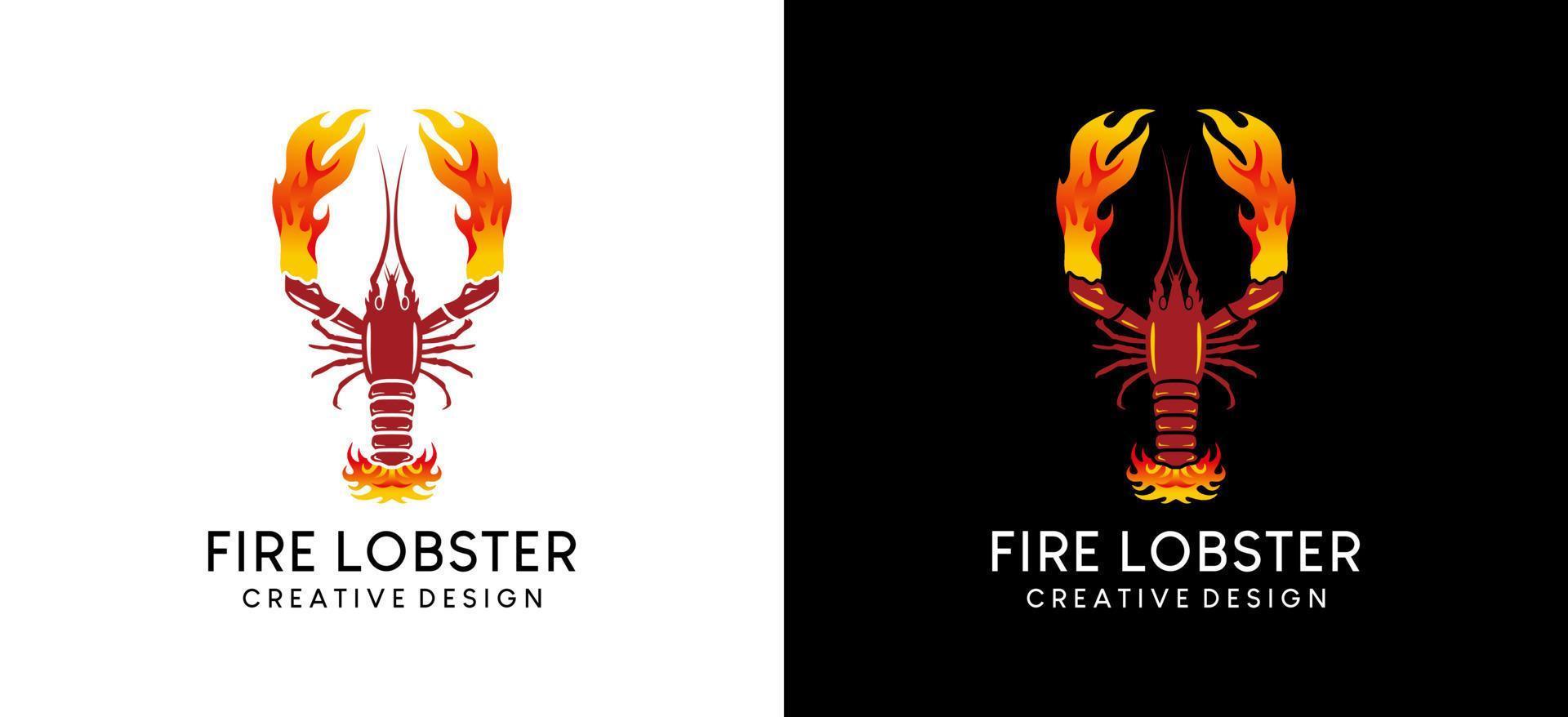 création de logo de homard de feu, restaurant ou illustration vectorielle de logo de homard grillé vecteur