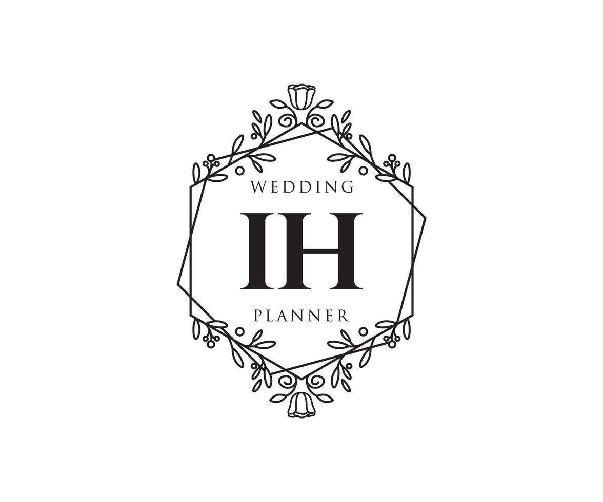 ih initiales lettre collection de logos de monogramme de mariage, modèles minimalistes et floraux modernes dessinés à la main pour cartes d'invitation, réservez la date, identité élégante pour restaurant, boutique, café en image vectorielle vecteur