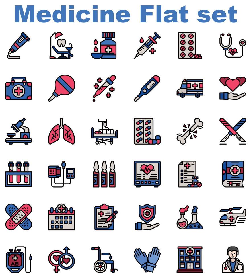 jeu d'icônes de contour rempli médical vecteur
