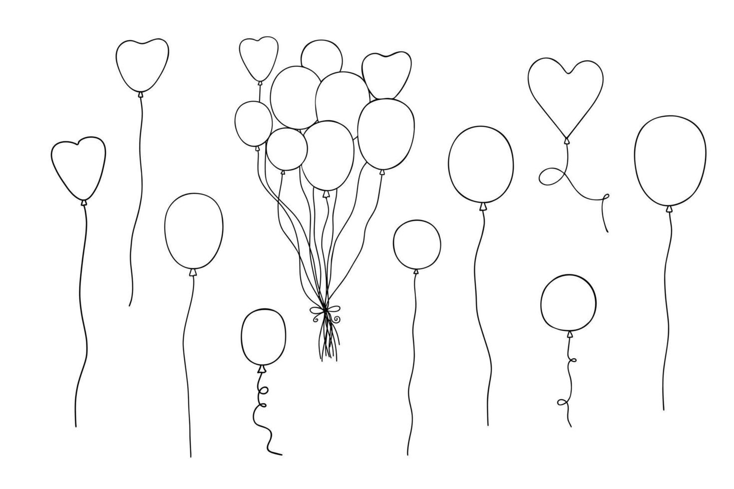 ballons sertis de rubans illustration vectorielle dans un style simple dessiné à la main pour la saint-valentin amour et émotions accessoires de fête de vacances, décor de fêtes de famille vecteur
