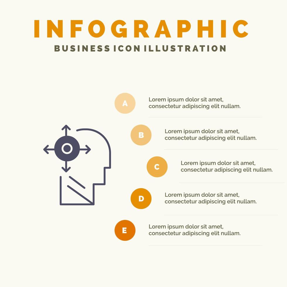 esprit transformez-vous tête solide icône infographie 5 étapes présentation arrière-plan vecteur