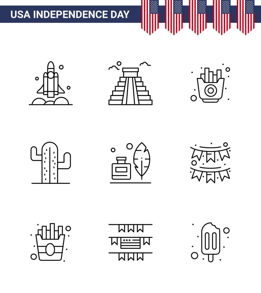 pack de lignes vectorielles modifiables de usa day 9 lignes simples d'adobe plent usa usa chips modifiables usa day vector design elements