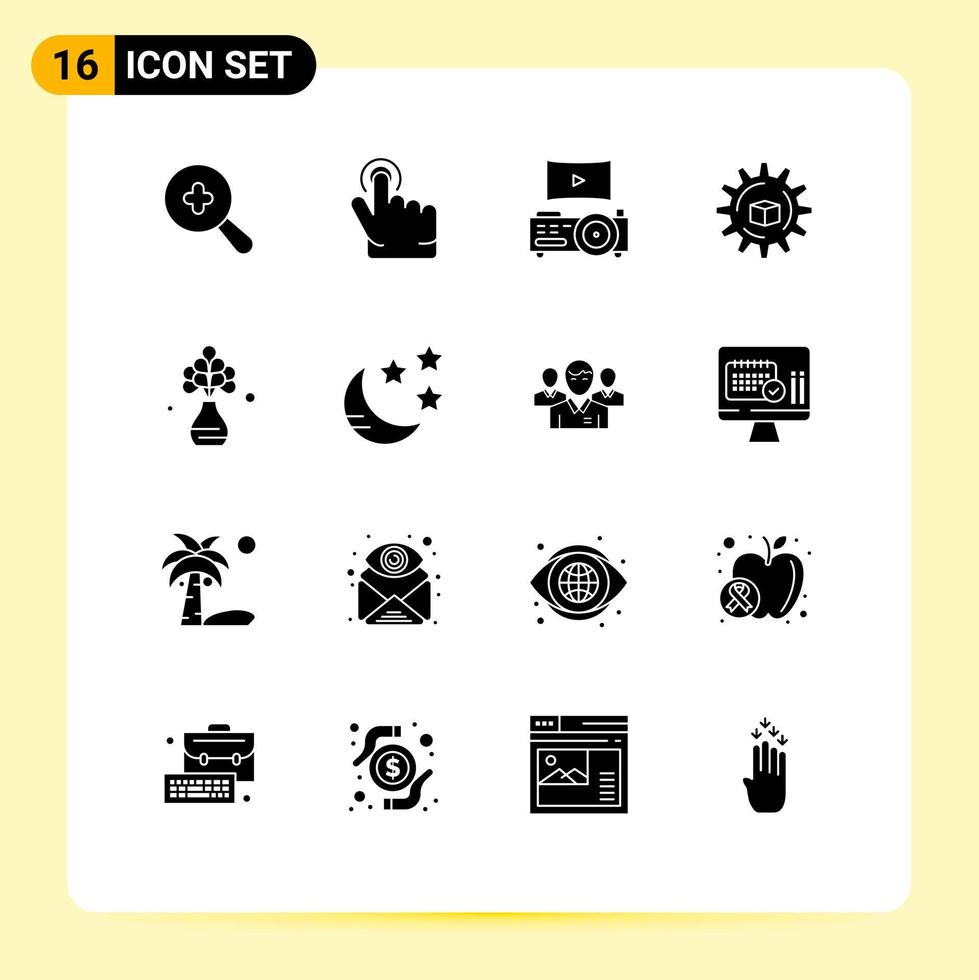 ensemble de 16 glyphes solides universels pour les applications web et mobiles théâtre de plantes en croissant vivant scince éléments de conception vectoriels modifiables vecteur
