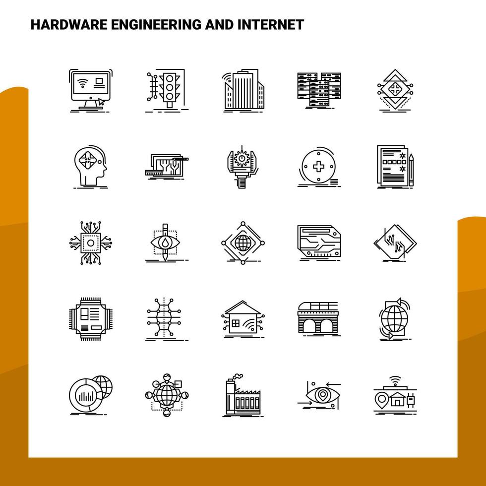 ensemble d'icônes d'ingénierie matérielle et de ligne internet ensemble de 25 icônes vectorielles conception de style minimalisme icônes noires définies pack de pictogrammes linéaires vecteur