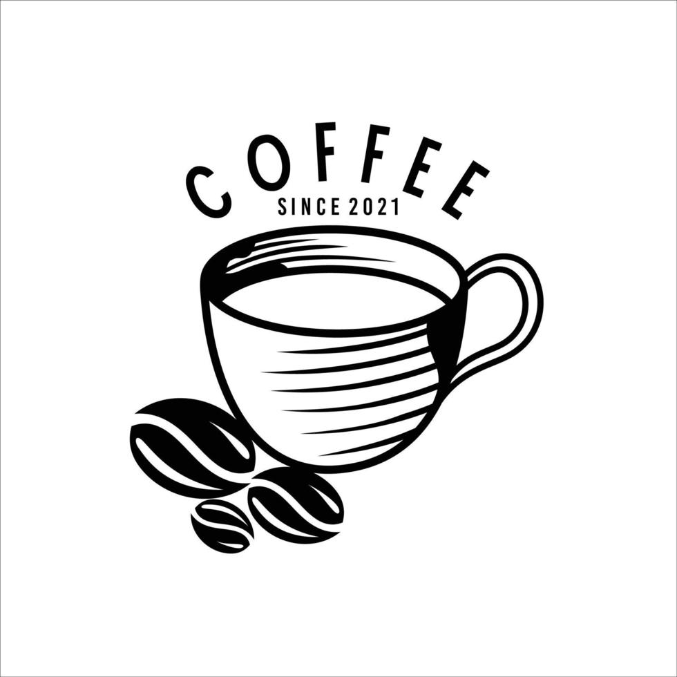 logo de tasse avec des grains de café vecteur