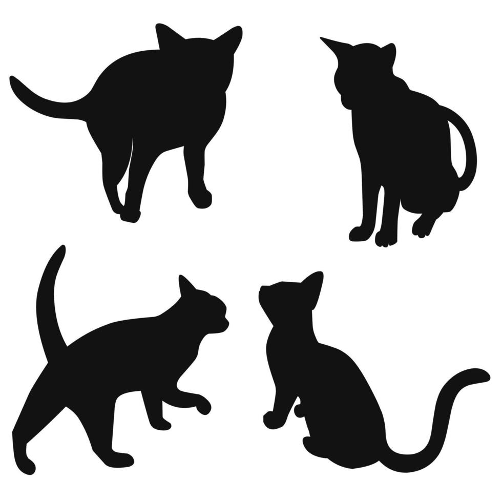 silhouettes de chat dans diverses poses sur fond blanc. conception de vecteur de chat idéale pour les logos, les impressions décoratives et les autocollants