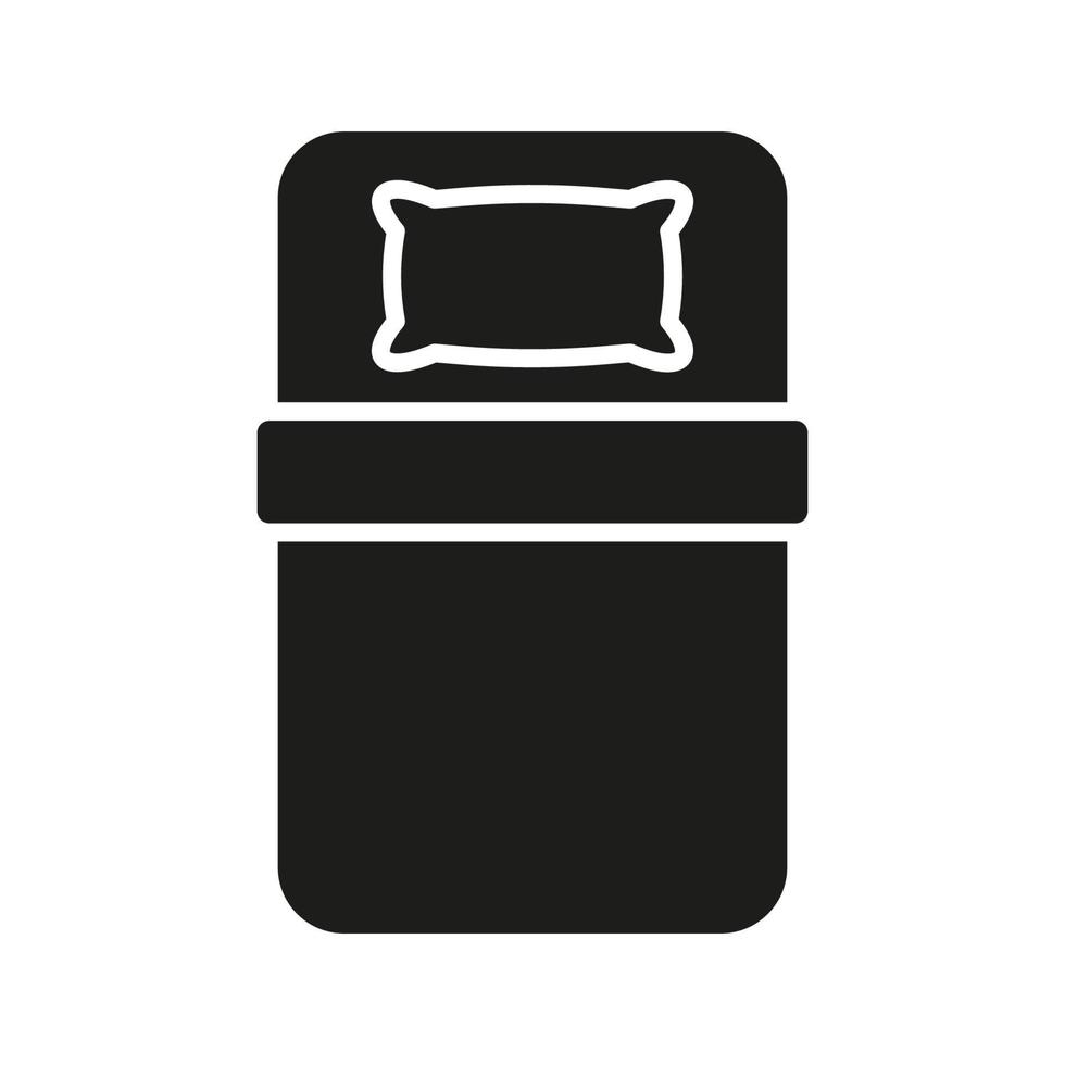 lit simple dans l'icône de silhouette de chambre d'hôtel. matelas simple avec oreiller pour pictogramme de glyphe de chambre. meubles de sommeil de repos de nuit à la maison, hôpital, icône de motel. illustration vectorielle isolée. vecteur