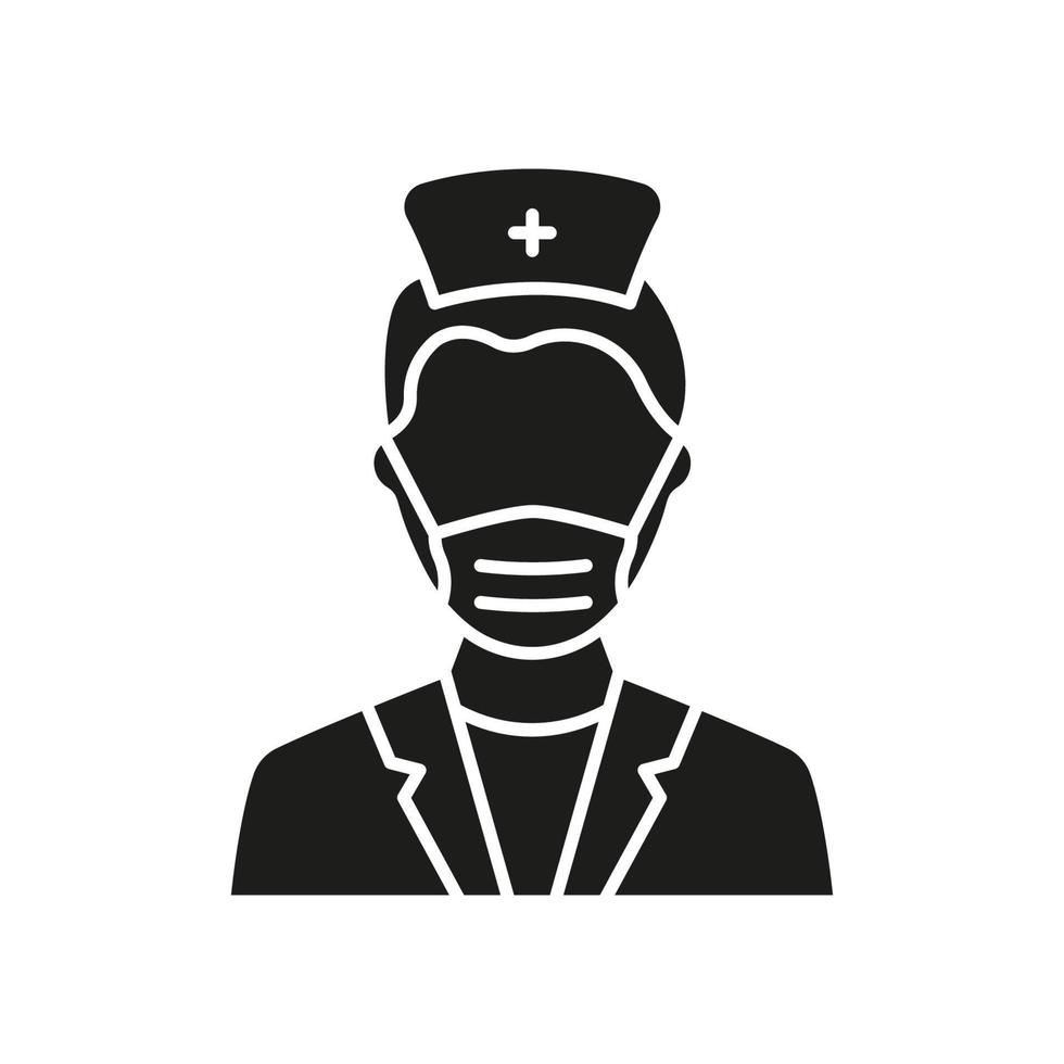 icône de silhouette médecin homme chirurgien. spécialiste de la chirurgie plastique en pictogramme noir de glyphe de masque médical. personnel de chirurgien professionnel dans l'icône de l'hôpital. illustration vectorielle isolée. vecteur