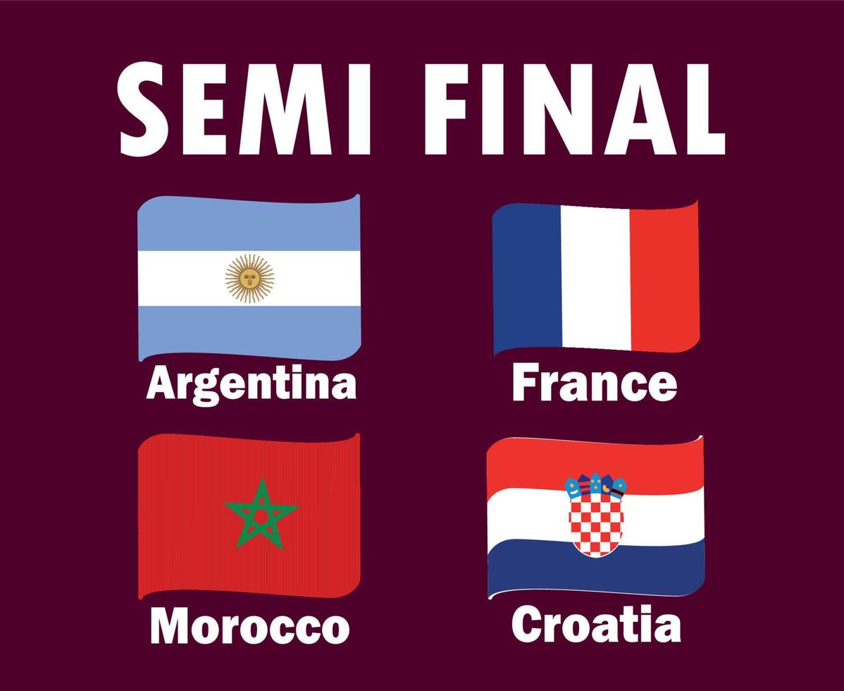 demi-finale matches pays drapeau ruban france argentine croatie et maroc avec noms symbole conception football final vecteur pays équipes de football illustration