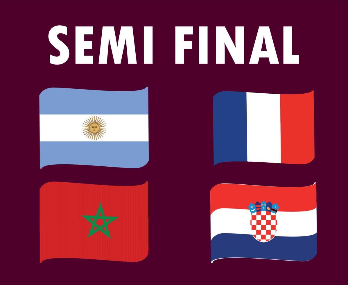 demi finale matchs pays drapeau ruban france argentine croatie et maroc symbole conception football final vecteur pays équipes de football illustration