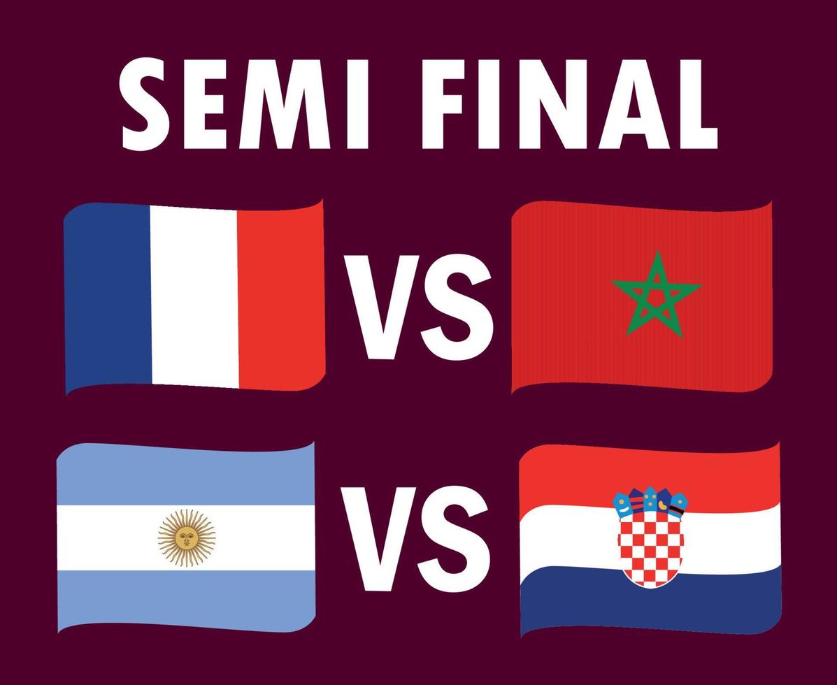 matchs de demi-finale france argentine croatie et maroc pays drapeau ruban symbole conception football final vecteur pays équipes de football illustration