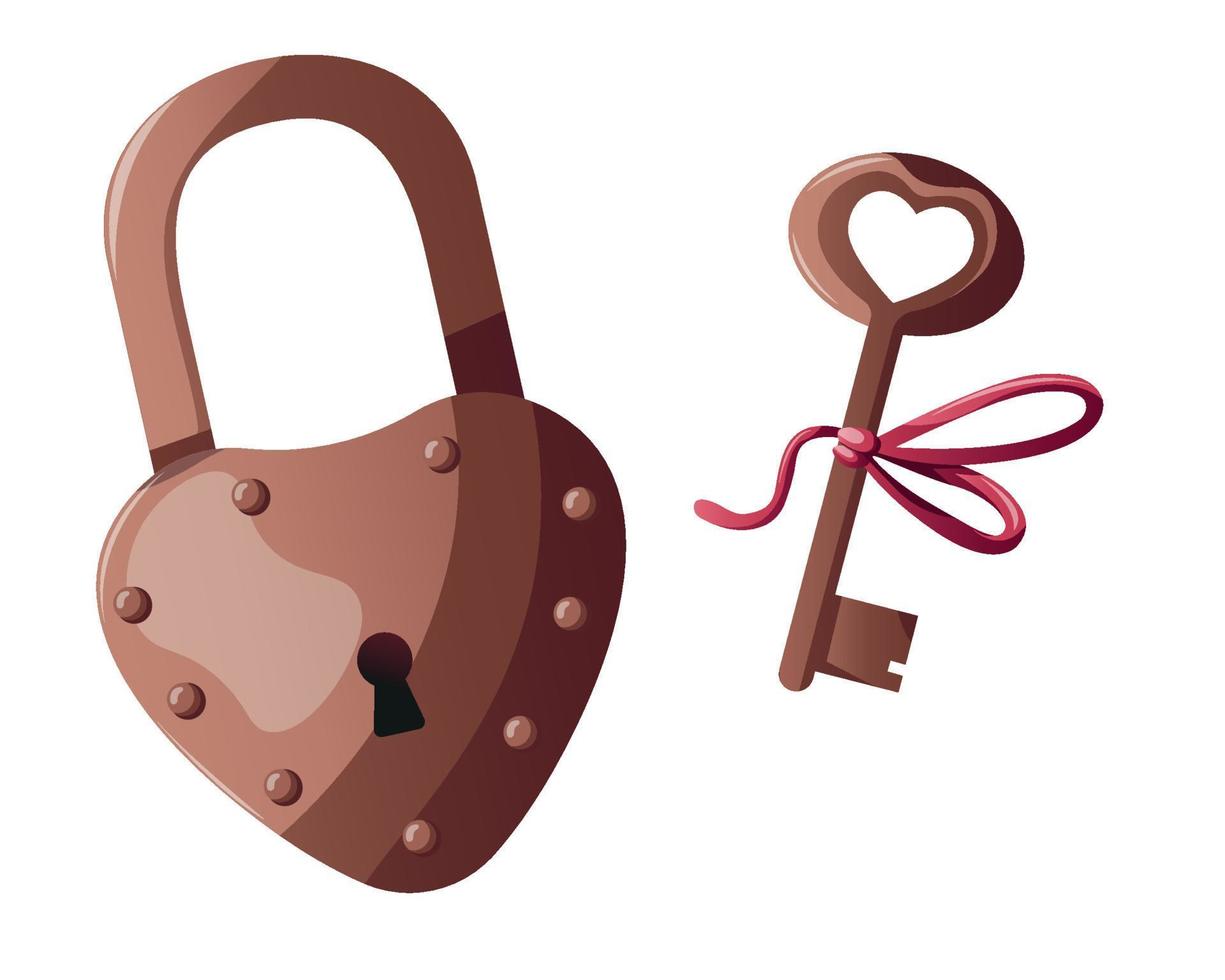 cadenas et clé vintage. bonne saint valentin, romance, concept d'amour. illustration vectorielle isolée pour affiche, bannière, couverture, carte vecteur