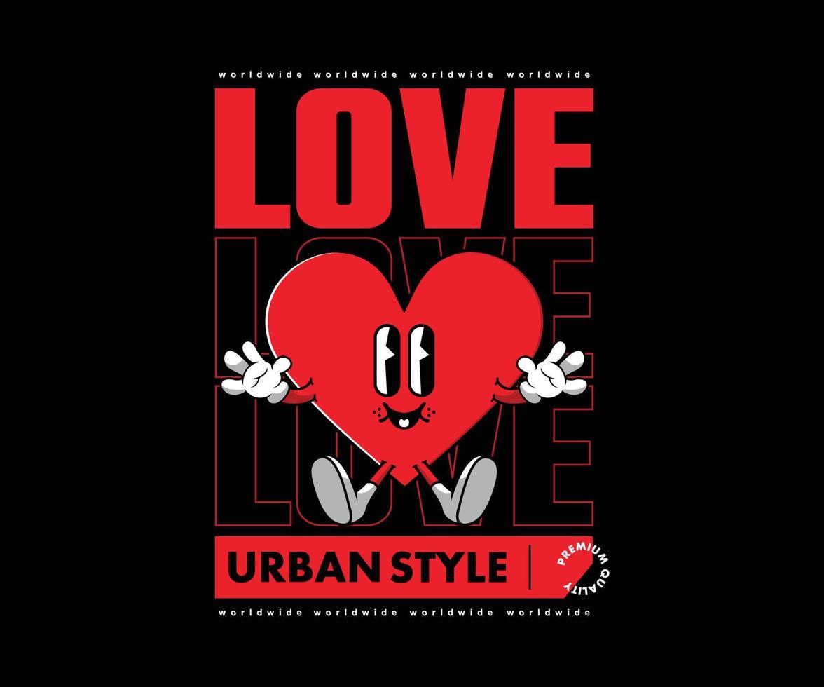 personnage de dessin animé d'illustration futuriste de conception graphique d'amour pour t shirt streetwear et style urbain vecteur