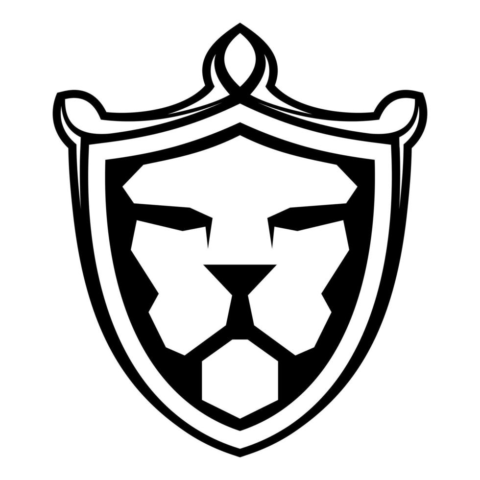 logo simple silhouette tête de lion géométrique à l'intérieur du bouclier vecteur