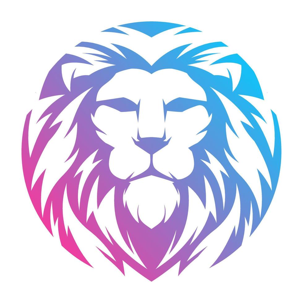 tête de lion à longue crinière en couleur avec logo simple vecteur