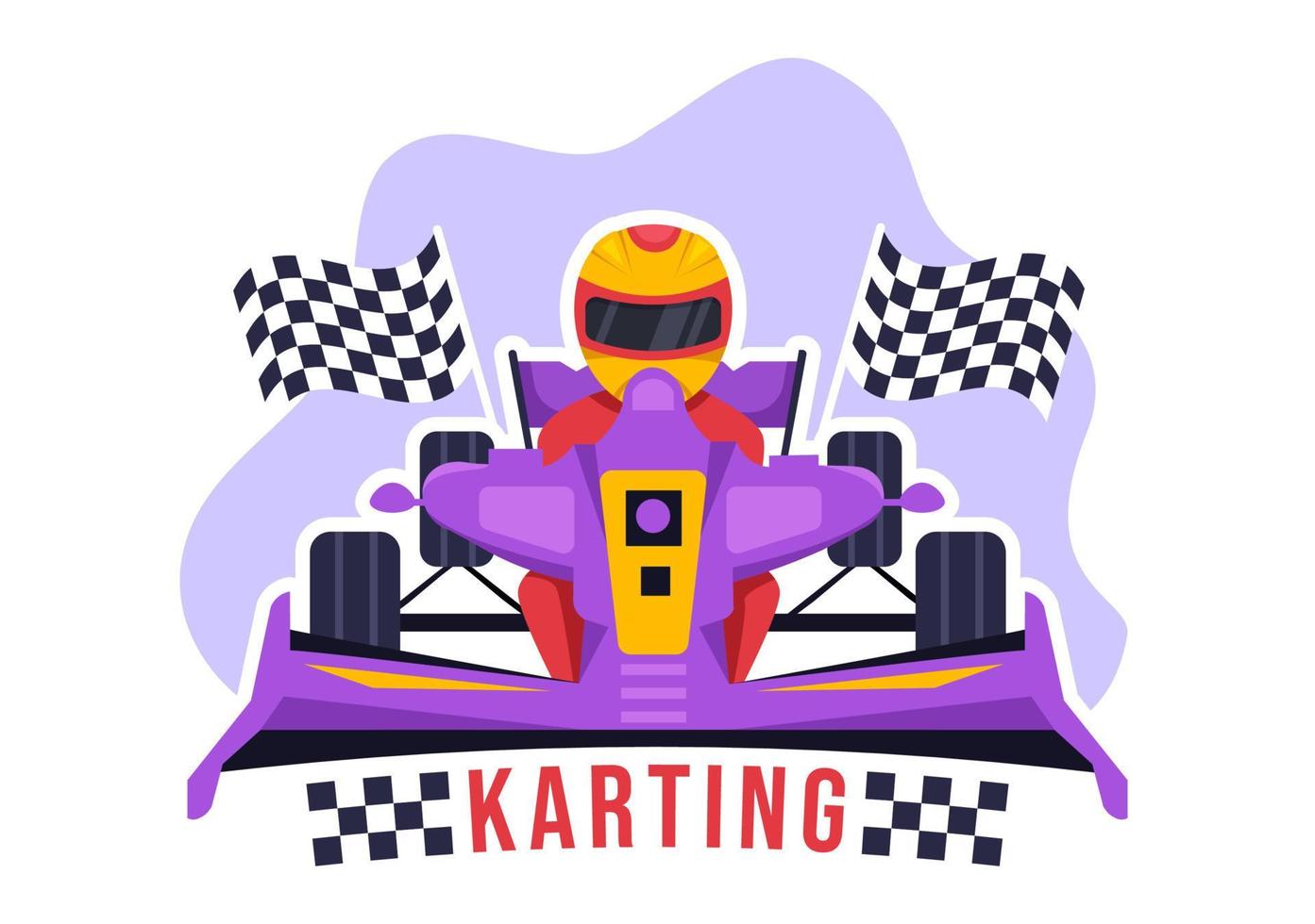 sport de karting avec jeu de course kart ou mini voiture sur une petite piste de circuit en illustration de modèle dessiné à la main de dessin animé plat vecteur