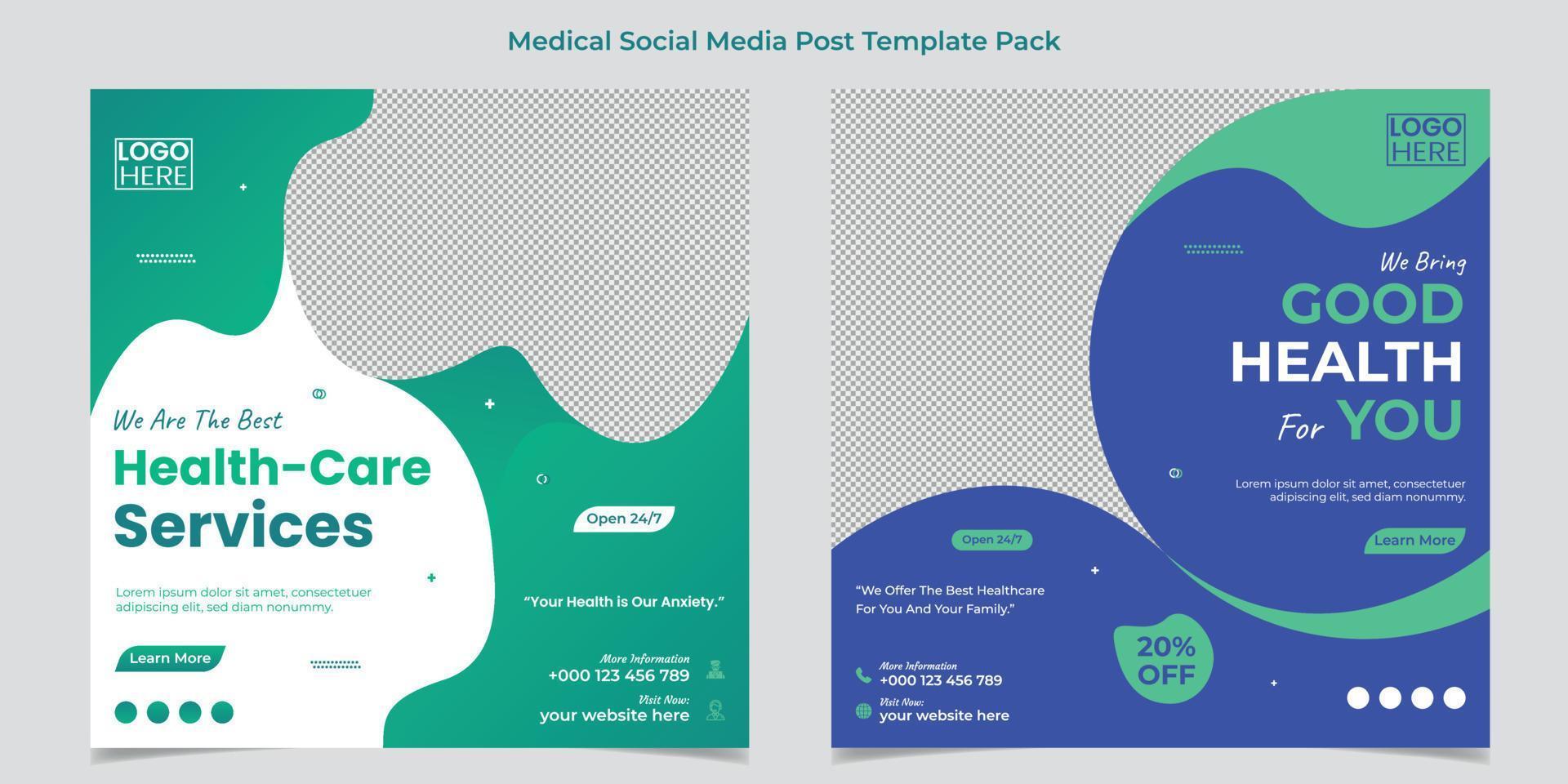 bannière web de soins médicaux ou flyer carré ou conception de modèle de publication sur les médias sociaux vecteur
