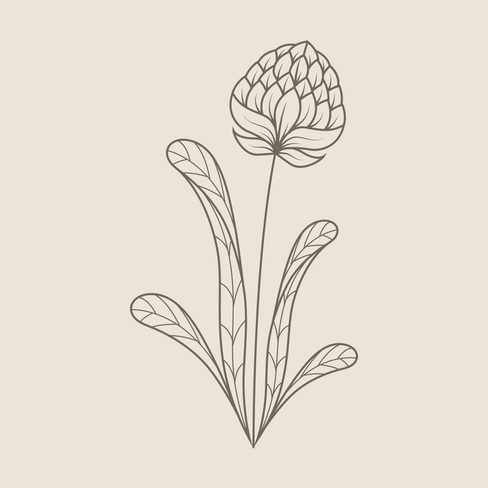 doodle de ligne de feuilles et de fleurs vecteur