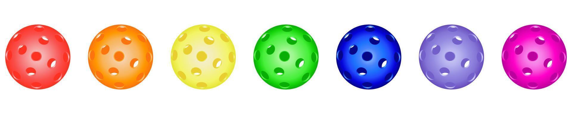 définir des boules de pickleball colorées et lumineuses. équipements sportifs de pickleball pour jeux extérieurs. sports actifs pour personnes âgées, pour enfants, pour toute la famille vecteur