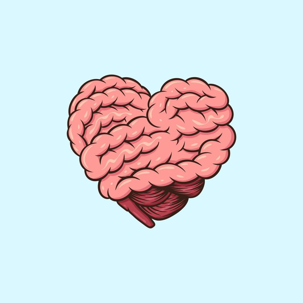 vecteur de dessin animé complet cerveau en forme de coeur