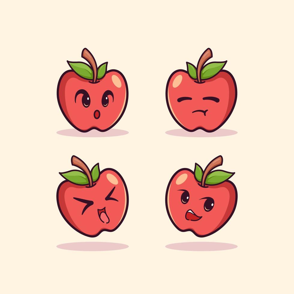 illustration de pomme rouge fraîche de dessin animé adorable mignon pour la mascotte d'icône d'autocollant et l'émoticône de logo vecteur