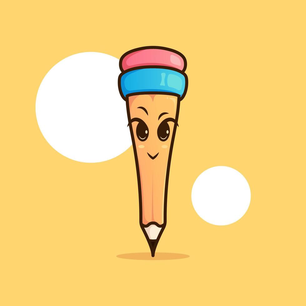 mignon adorable dessin animé papeterie stylo jaune crayon garçon illustration pour autocollant icône mascotte et logo vecteur