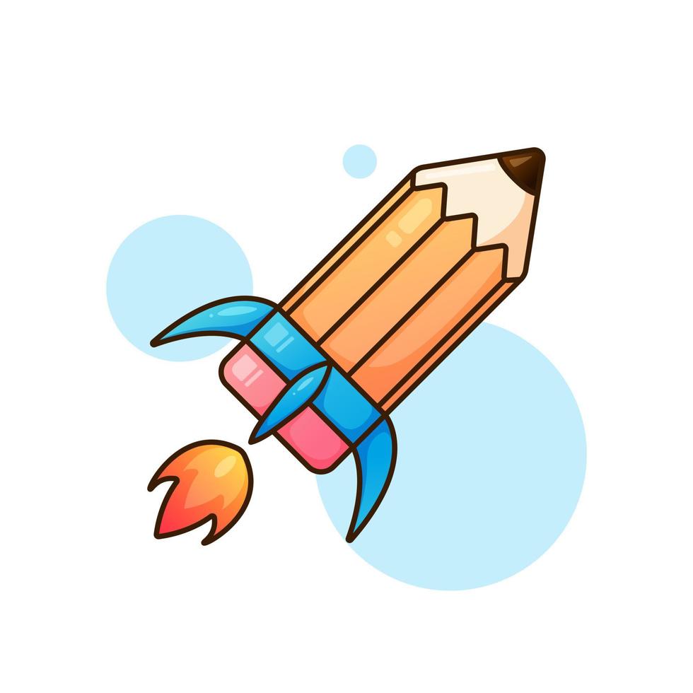 illustration de crayon de fusée de lancement volant de dessin animé adorable mignon pour mascotte et logo d'icône d'autocollant vecteur