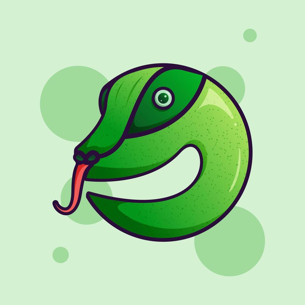 mignon adorable dessin animé reptile tête de serpent vert cobra illustration pour autocollant icône mascotte et logo vecteur