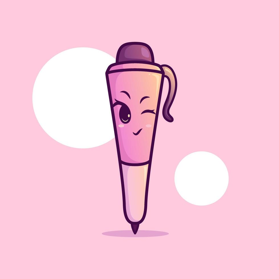 mignon adorable dessin animé papeterie rose stylo crayon fille illustration pour autocollant icône mascotte et logo vecteur